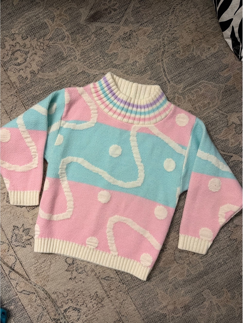 Vintage Pastel pink blue Block Sweater with Polka Dot Abstract toddler size 3t